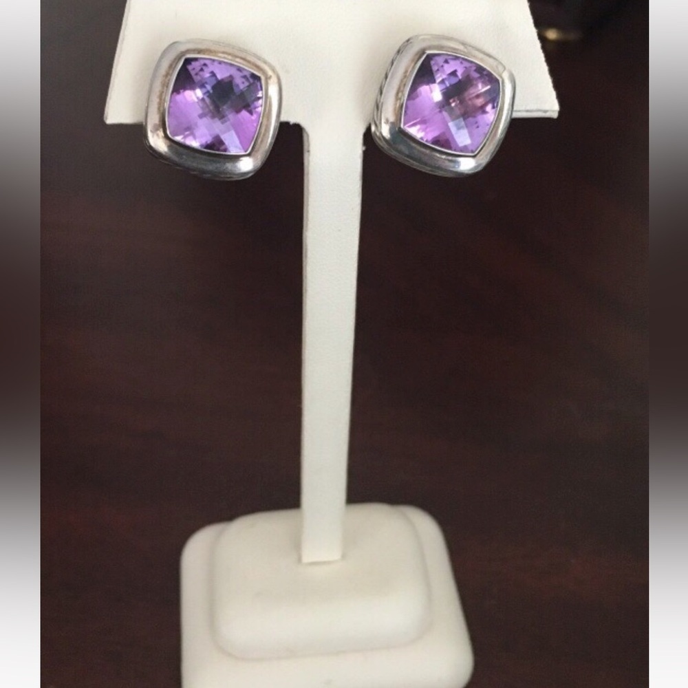 Authentic David Yurman Sterling Silver and Purple Amethyst Gemstone Earrings DY